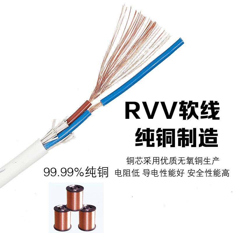 人民线缆 国标足米保检测RVV2芯4软护套线2*4平方电源线纯铜线