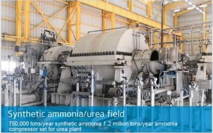 Champ d’ammoniac synthétique - 750 000 tonnes/an d’ammoniac synthétique 1,2 million de tonnes/an Unité de compression d’ammoniac de l’usine d’urée