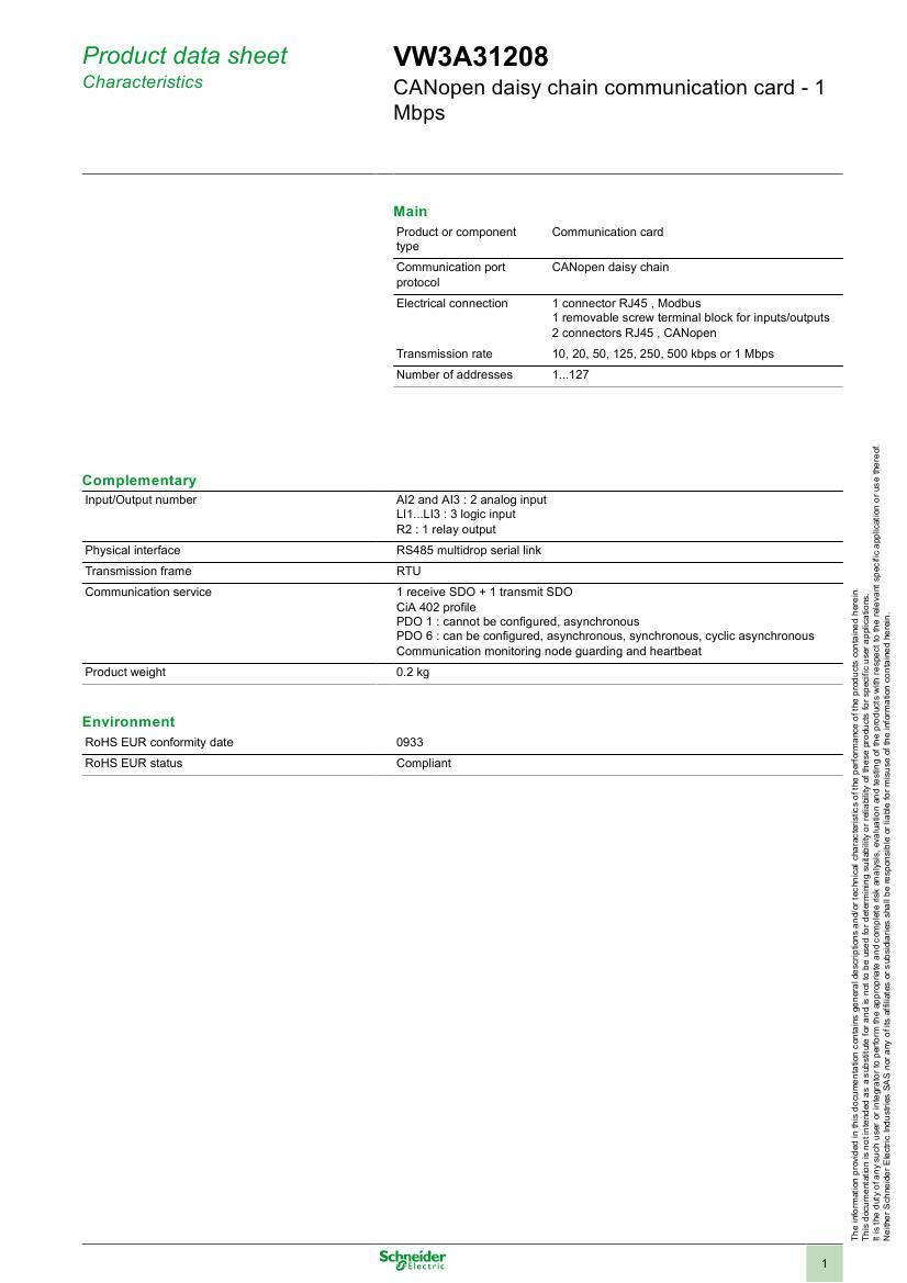 Communication cards VW3A31208