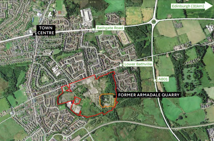 红色边界标示着阿玛代尔的旧砖厂和采石场，该地因乱倒垃圾和反社会行为而臭名昭著。该地将被重新开发为住宅和休闲场所 （图片：西洛锡安议会）