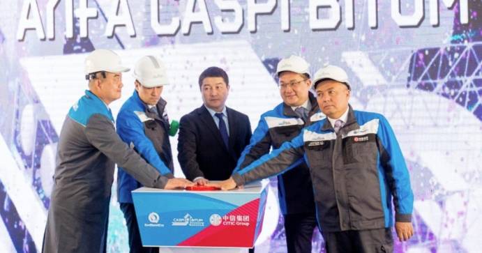 Guests attend the inauguration ceremony for the expansion and upgrade project of the Caspian Asphalt Plant in Aktau, Kazakhstan, May 5, 2025.