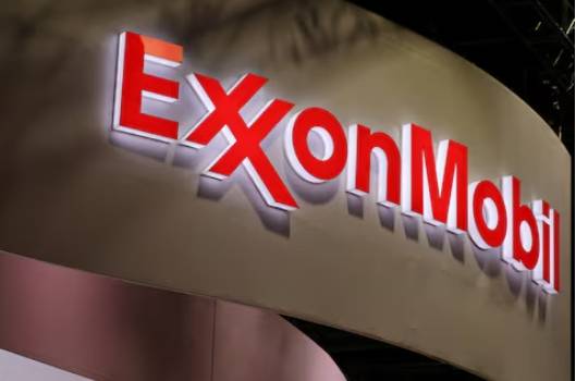 The logo of American multinational oil and gas corporation ExxonMobil is seen during the LNG 2023 energy trade show in Vancouver, British Columbia, Canada, July 12, 2023