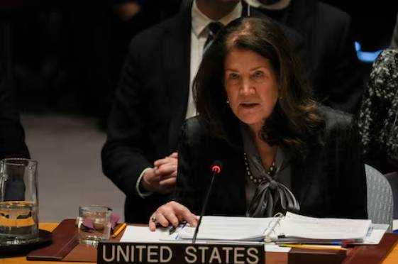 Dorothy Camille Shea, Deputy U.S. Representative to the United Nations, speaks during a United Nations Security Council meeting on the 3rd anniversary of Russia's invasion of Ukraine at U.N. headquarters in New York, U.S., February 24, 2025.