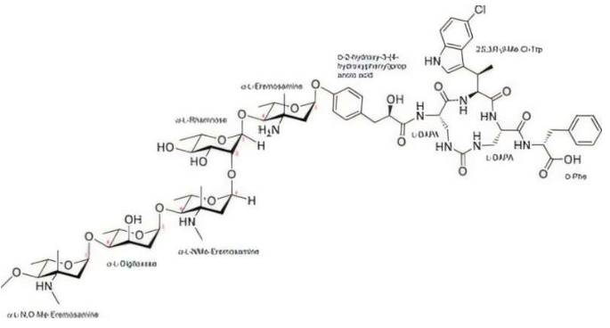 Saarvienin A 是一种结构独特的糖肽,代表了一个新的糖肽抗生素家族,由五个糖/氨基糖单元连接到一个卤化肽核心组成。Saarvienin A 能够克服万古霉素耐药性,并对耐药革兰氏阳性菌,尤其是耐甲氧西林、万古霉素中间体和达托霉素金黄色葡萄球菌等高优先级病原体表现出强大的活性