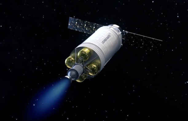 艺术家绘制的 DRACO 核火箭发动机在太空中的示意图 洛克希德·马丁