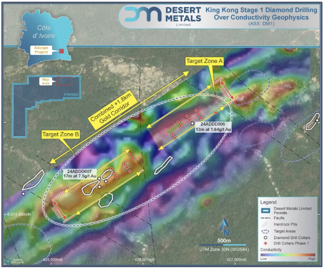 图 1:第一阶段钻孔位置及电导率结果