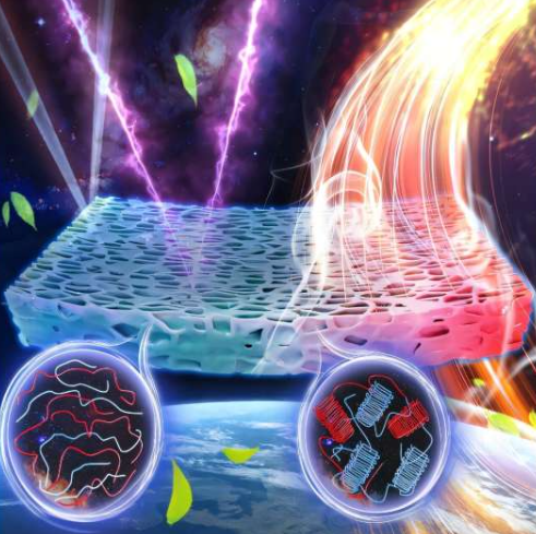 生物塑料超薄膜示意图,该薄膜可被动冷却建筑物,并可使城市年能耗降低高达20%。图片来源:南澳大利亚大学