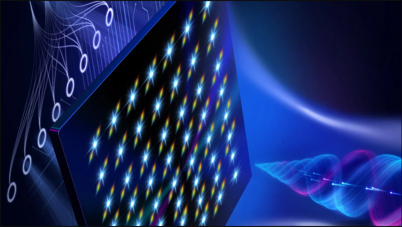 RAVEN 技术的艺术家插图。该技术利用微焦点和光谱色散测量复杂的光脉冲,然后将其输入神经网络进行检索。图片来源:Ehsan Faridi