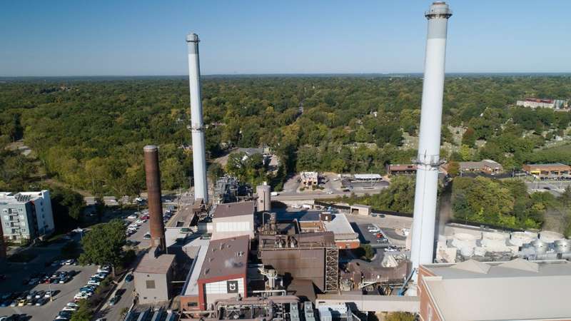 密苏里大学发电厂。图片来源：维克·史密斯/密苏里大学