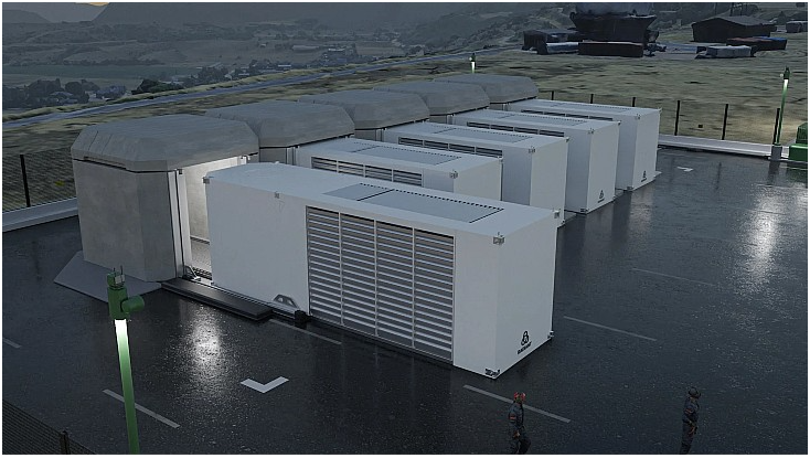 Radiant可运输微反应堆在军事基地部署的效果图（图片：Radiant）