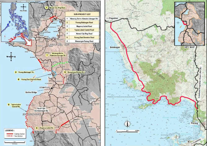 菲律宾南部棉兰老岛地区地图及帕朗-巴拉巴干公路项目规划图