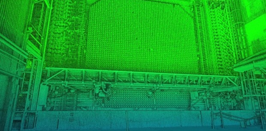 激光雷达技术通过扫描汉福德核电站反应堆内部结构，生成精细图像，为未来的监测和安全规划提供支持。（图片：美国能源部）