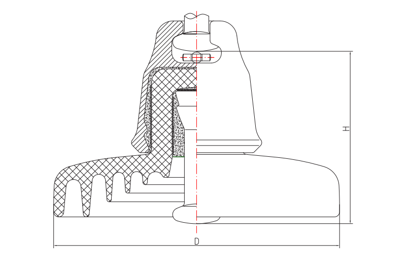 Фарфоровый подвесной изолятор переменного тока, устойчивый к загрязнению с головкой столба (тип колокола③)