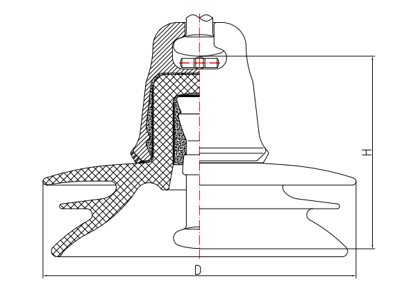 Дисковый подвесной фарфоровый изолятор постоянного тока (тип с тремя зонтиками) с головкой столба①