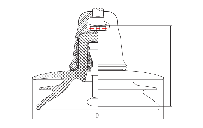 Дисковый подвесной фарфоровый изолятор постоянного тока (тип с тремя зонтиками) с головкой столба②