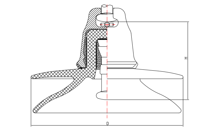 Дисковый подвесной фарфоровый изолятор постоянного тока (тип двойного зонтика) с головкой столба③