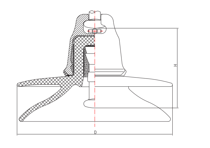 Дисковый подвесной фарфоровый изолятор постоянного тока (тип двойного зонтика) с головкой столба④