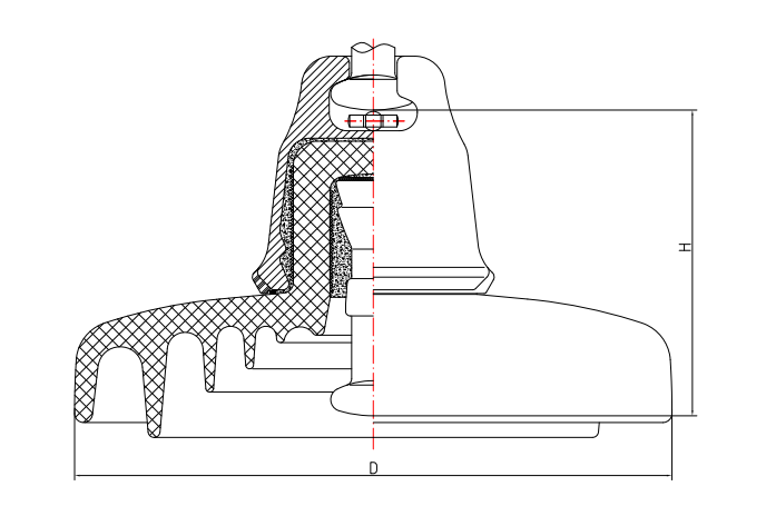 Дисковый подвесной фарфоровый изолятор, стойкий к загрязнению постоянного тока с головкой столба (тип колокола①)
