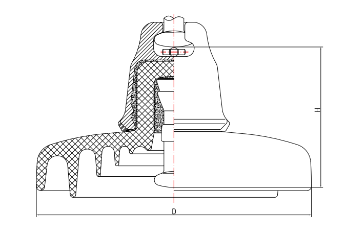 Дисковый подвесной фарфоровый изолятор, стойкий к загрязнению постоянного тока с головкой столба (тип колокола②)