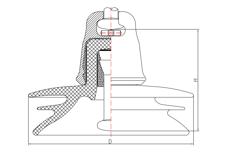 Фарфоровый подвесной изолятор переменного тока, устойчивый к загрязнению с головкой столба (тип с тремя зонтиками①)