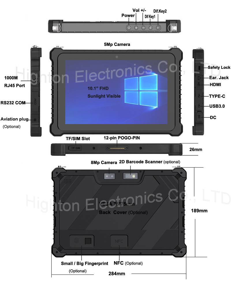 Hot Selling 10 Inch Intel N5100 I5 I7 FHD 8 +128GB 16+256GB Win10 Pro Win11 Pro 4G 5G Rugged Tablet PC Pad with NFC Barcode
