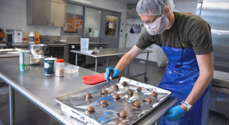 博士生彼得·格雷西(Peter Gracey)在斯托金楼(Stocking Hall)的厨房里工作