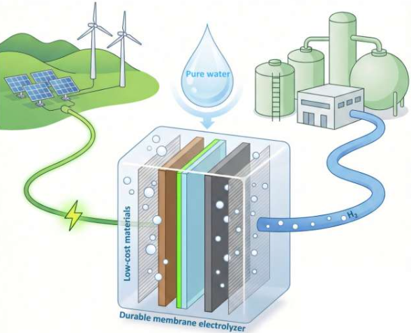 低成本、耐用的电解槽(图中)可利用风能和太阳能等可持续能源,将纯水转化为氢气,为工业工厂和重型车辆提供燃料。
