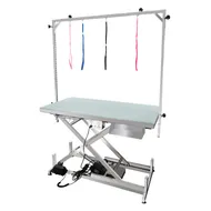 Mesa de peluquería eléctrica ajustable para mascotas con tijeras de acero inoxidable y cepillos