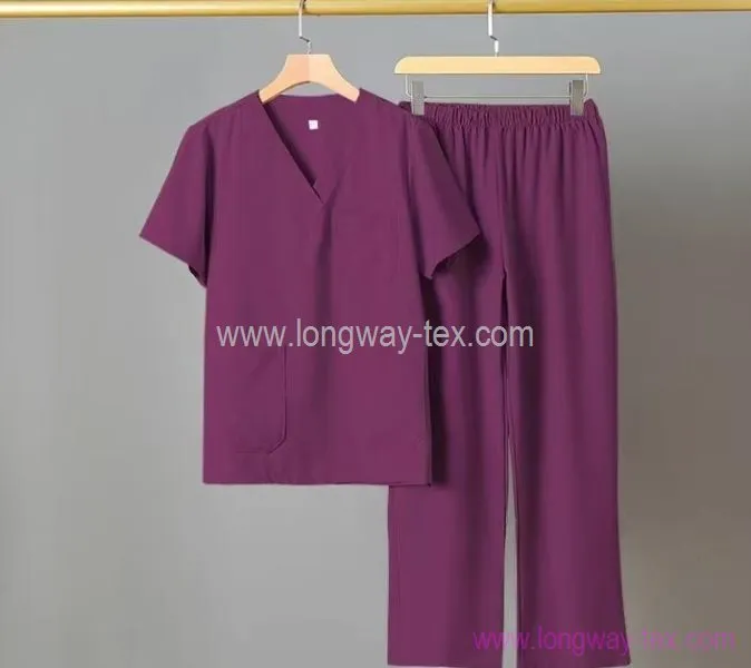 Conjuntos de scrubs de hospital de alta calidad, elásticos, transpirables y antiarrugas en color berenjena