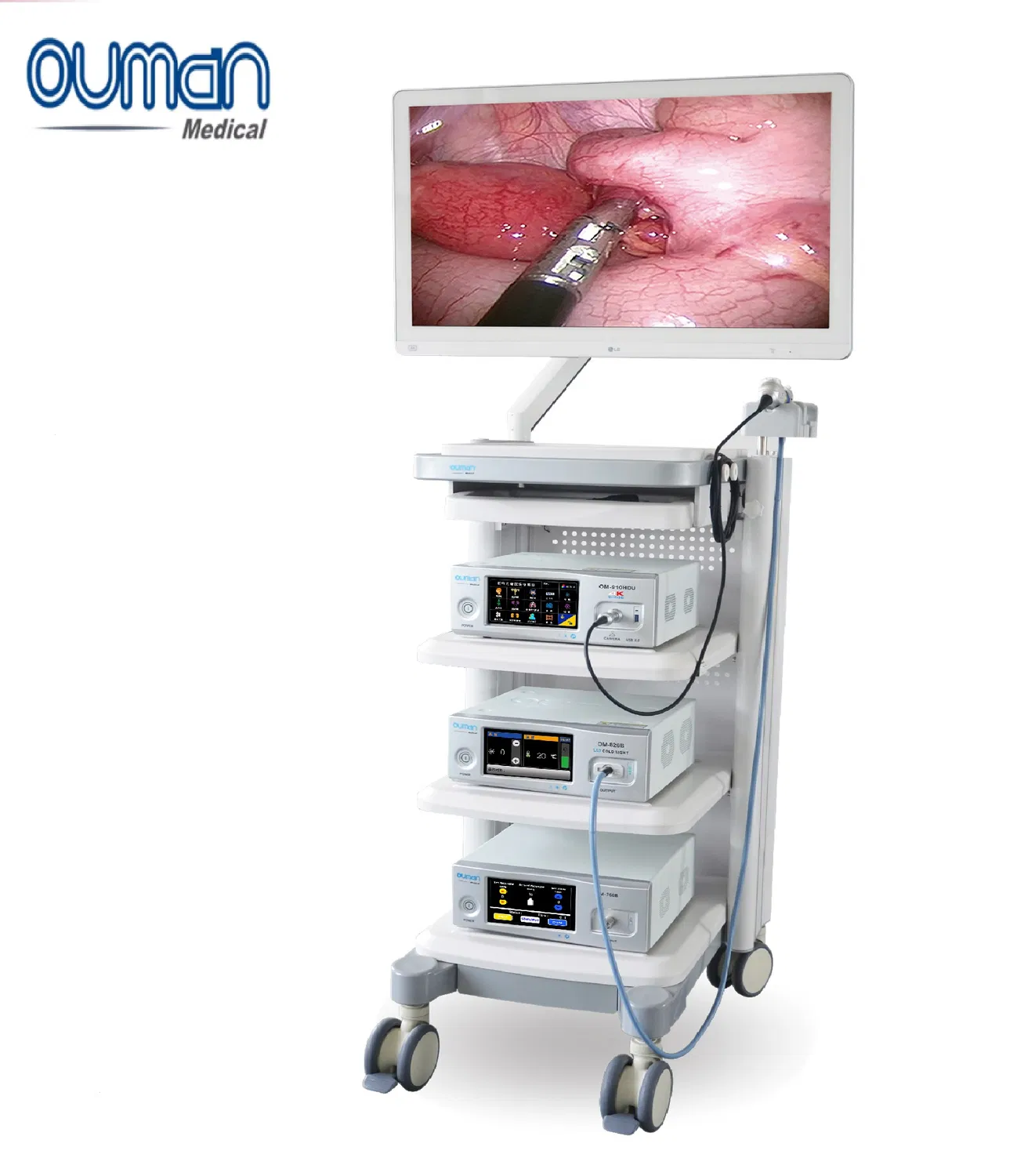 Carro médico de metal Ouman para sistemas de cámaras de endoscopia