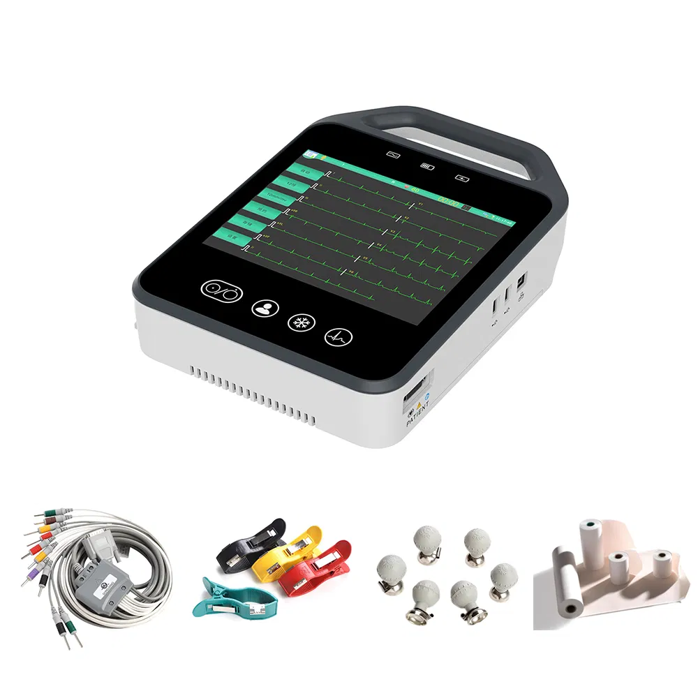 Dispositivo Médico Portátil 12 Canal 12 Electrodos ECG/EKG Electrocardiógrafo Pantalla Táctil