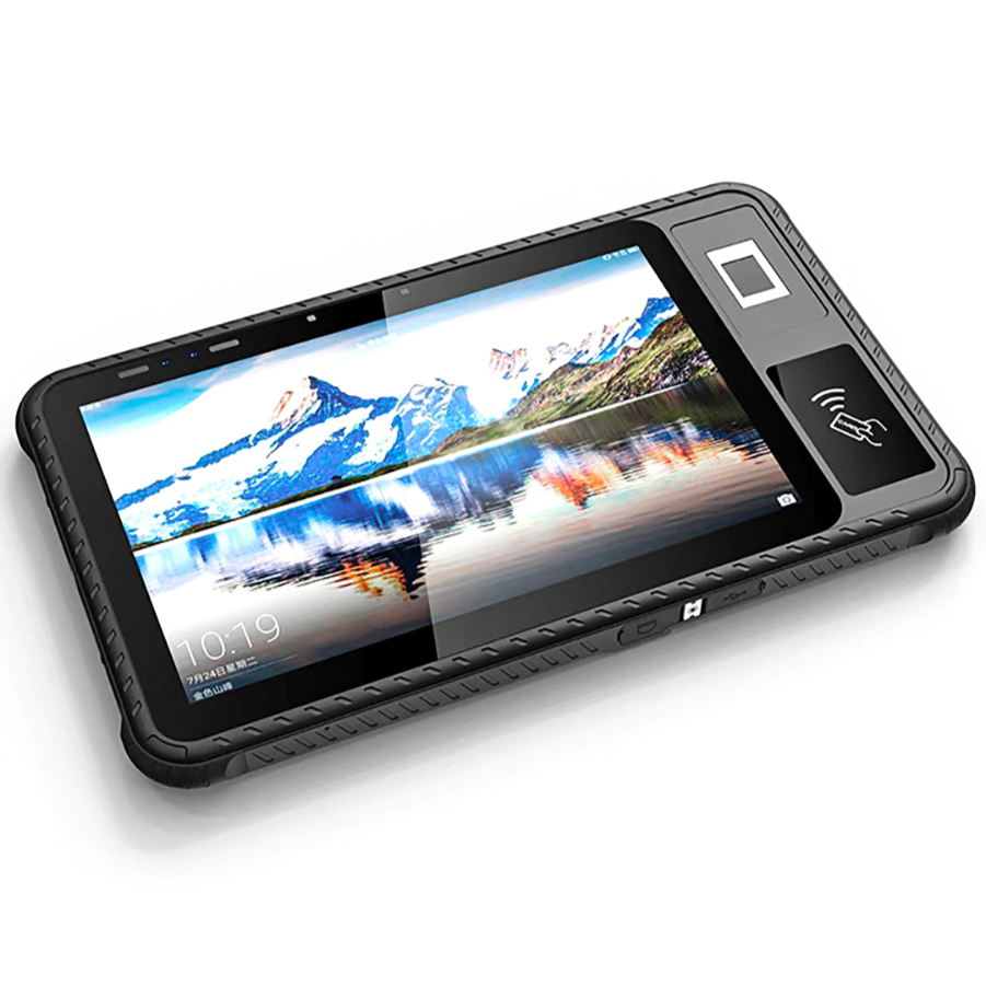 工厂直销10英寸安卓防水三防平板电脑，配备以太网接口、指纹识别、NFC、RJ45端口、二维条码扫描和超高频RFID功能。