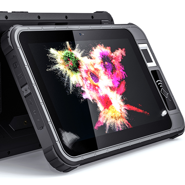 工厂直销8英寸安卓三防平板电脑，配备GMS、NFC、FBI指纹识别、UHF RFID、二维条码扫描仪，防水防摔。
