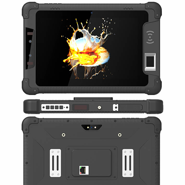 工厂直销8英寸安卓三防平板电脑，配备NFC、二维条码扫描仪、指纹识别、RFID、人脸识别、车载支架和充电器支架