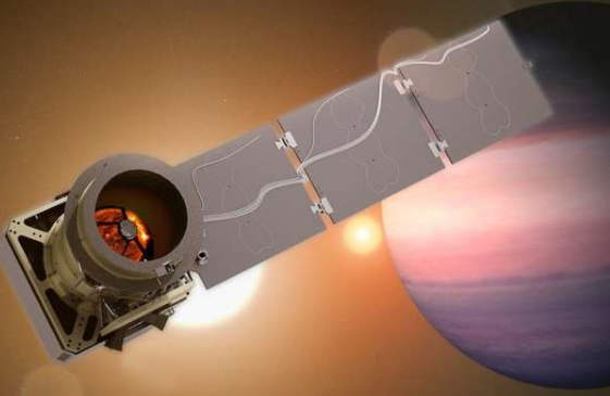 这是艺术家绘制的NASA潘多拉任务概念图,该任务将帮助科学家解析系外行星(太阳系以外的世界)大气层及其恒星发出的信号。