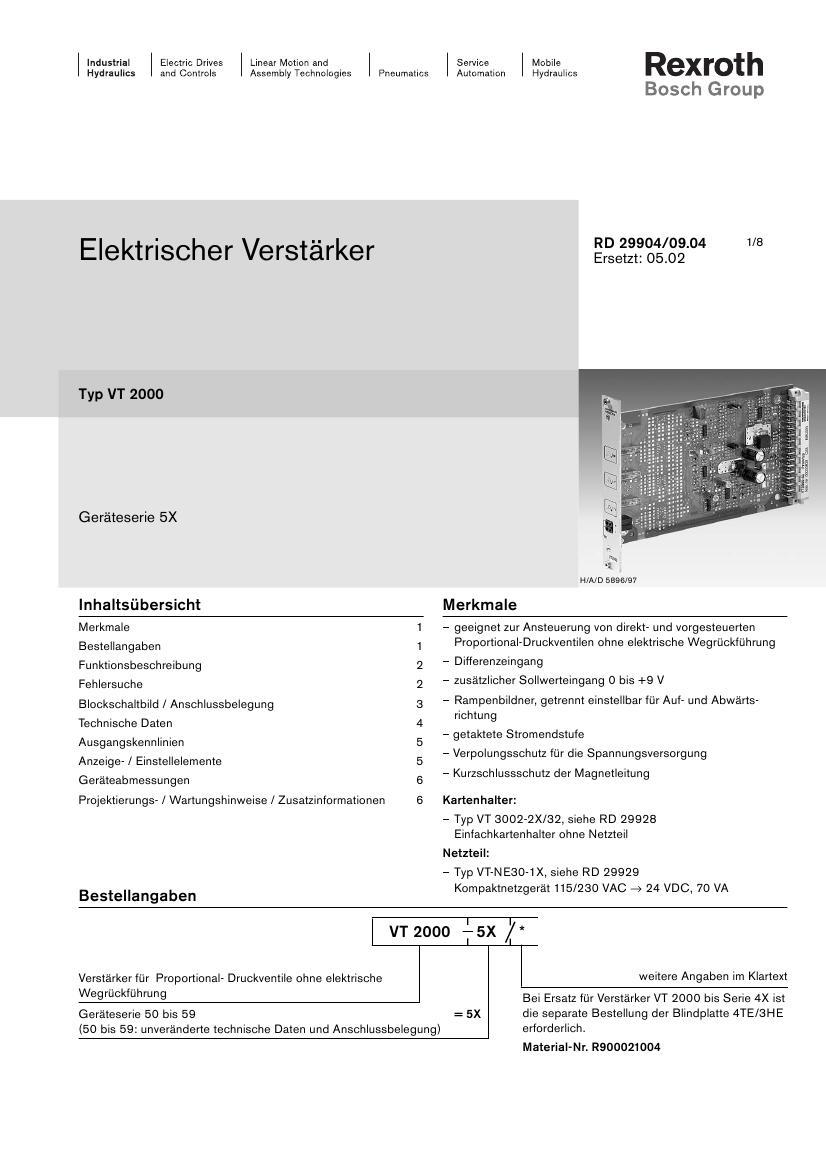 轴向柱塞单元用的电子附件 VT 2000