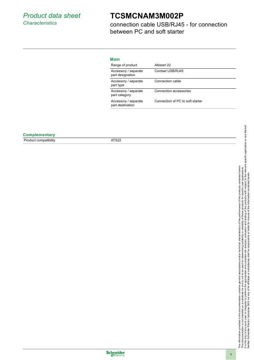 Soft starters for pumps and fans Accessories TCSMCNAM3M002P